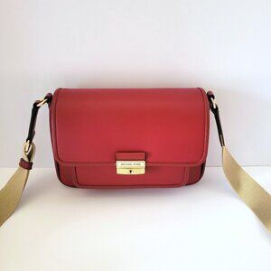 Michael Kors Bradshaw Medium Pocket Messenger Crossbody Handbag Cherry Leather
